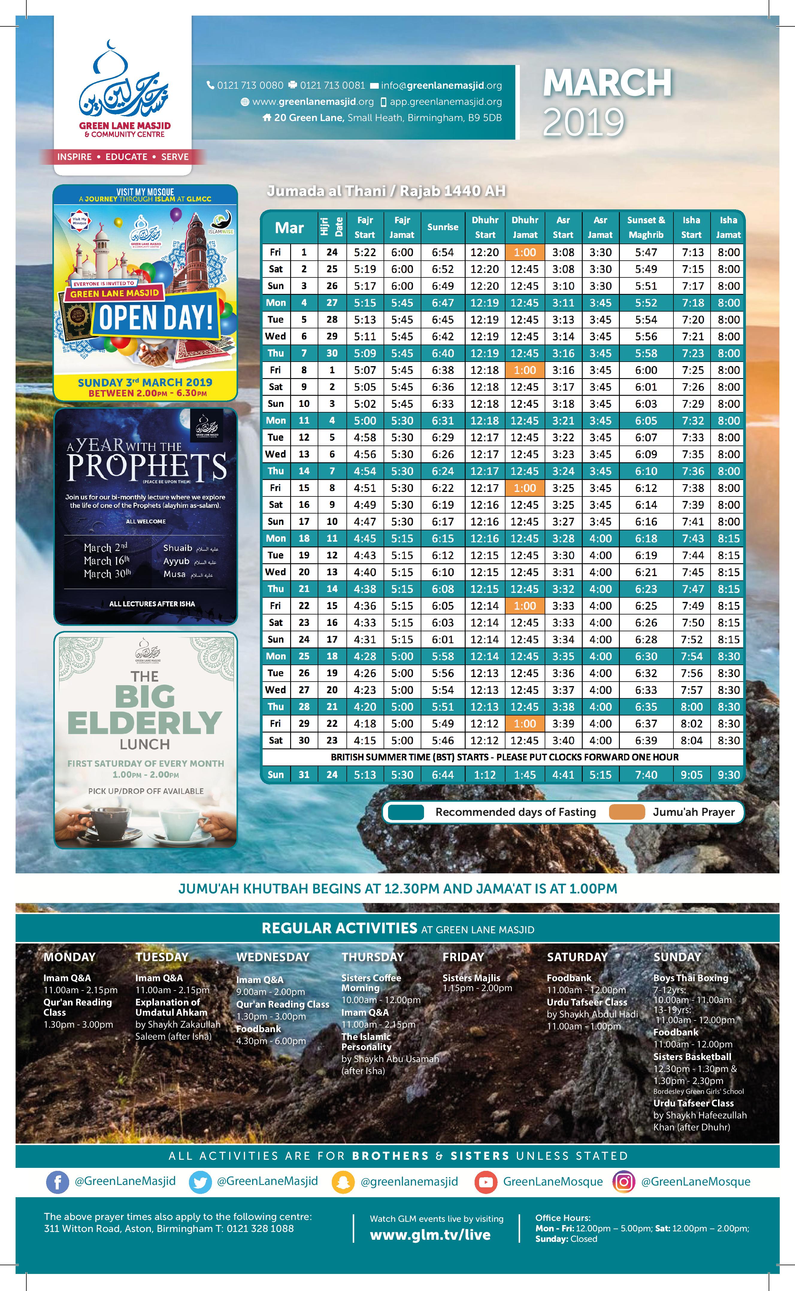 Prayer Timetable Mar/Apr Green Lane Masjid Prayer Timetable Mar/Apr Green Lane Masjid